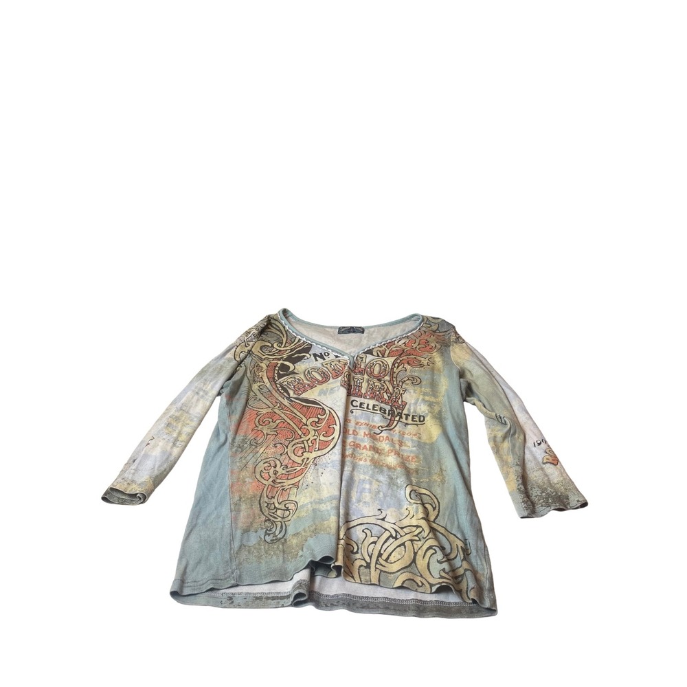 Vanilla Sugar Boho Western Graphic Top Large V Neck Long Sleeve Women's Casual